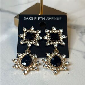 Saks Fifth Avenue Gold and Black Crystal Earrings
